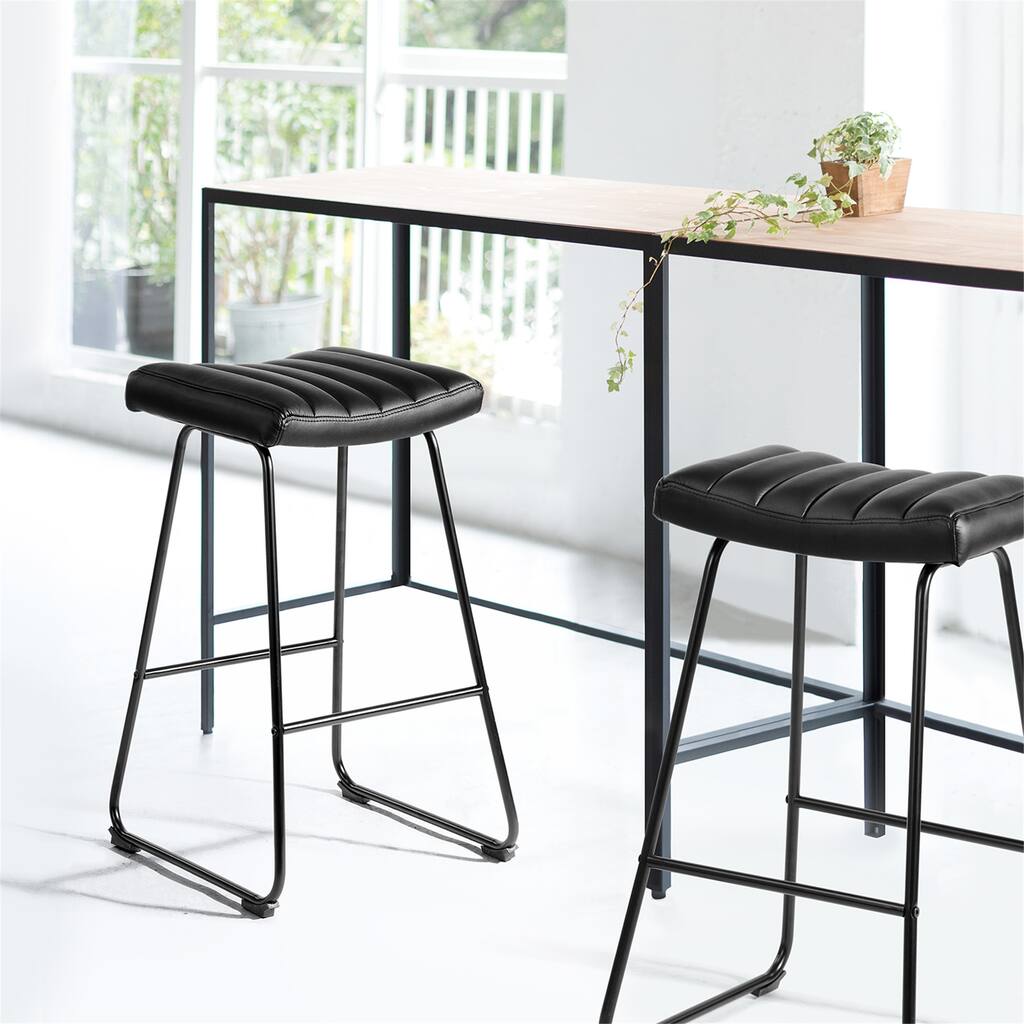 Black Backless Bar & Counter Stool(Set of 2)