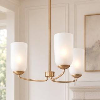 LNC Celes Modern 3-Light Wheel Chandelier with Forsted Glass Shade