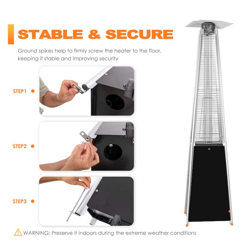 Outdoor 48,000 BTU Pyramid Propane Gas Patio Heater with Wheels