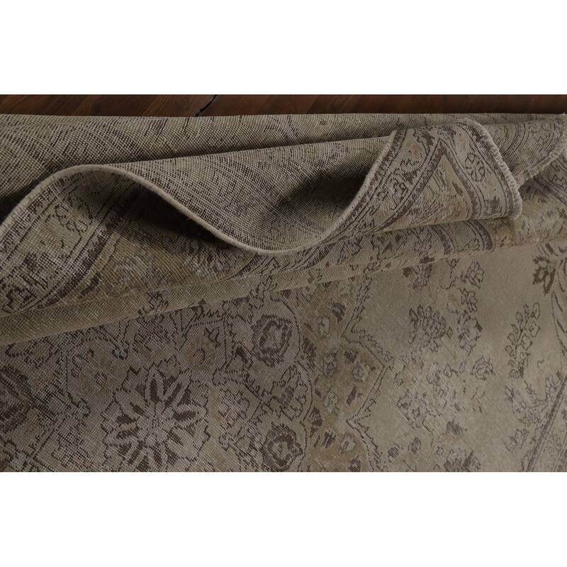 Tabriz Persian Vintage Area Rug Hand-Knotted Beige Wool Carpet - 9'6" x 13'4"