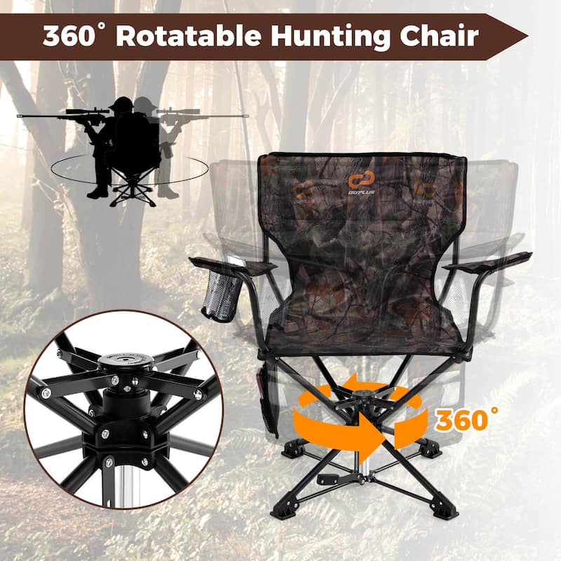 Goplus 2PCS 360° Swivel Hunting Chair with Mesh Cup Holder & Storage - Camo - See Details