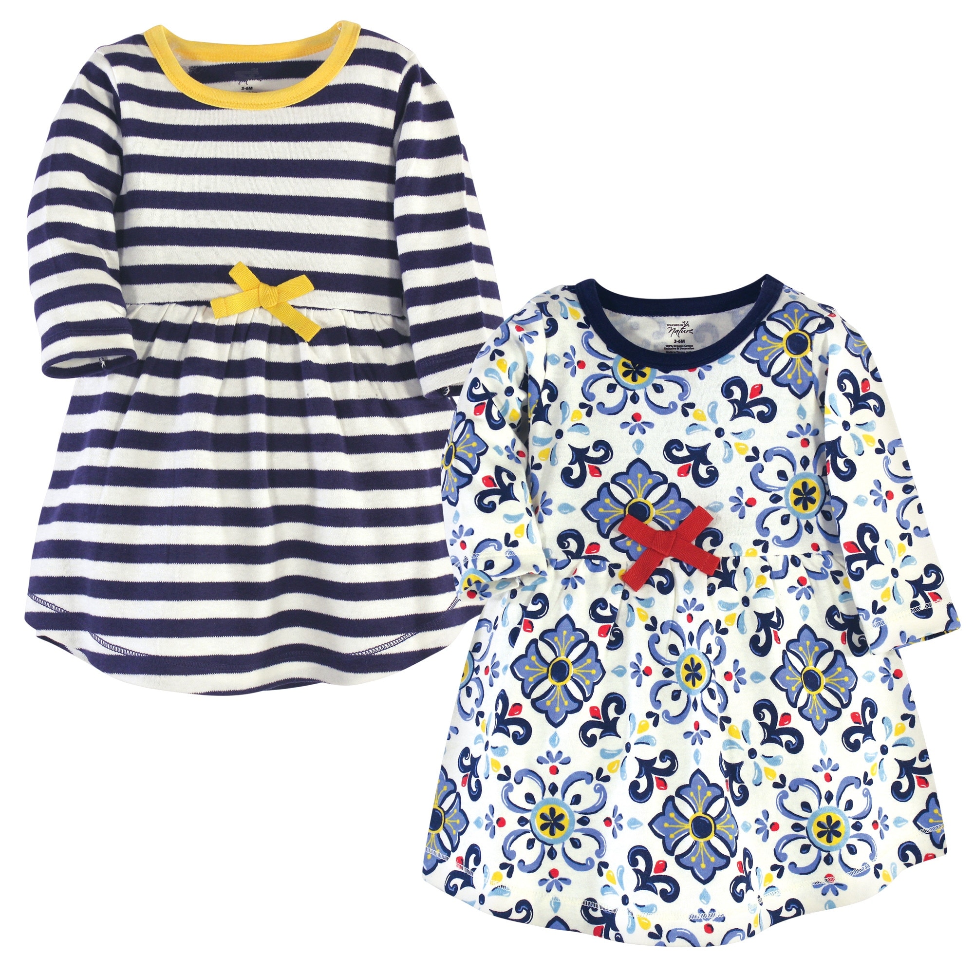 Touched by Nature Baby and Toddler Girl Organic Cotton Long-Sleeve Dresses 2pk, Pottery Tile