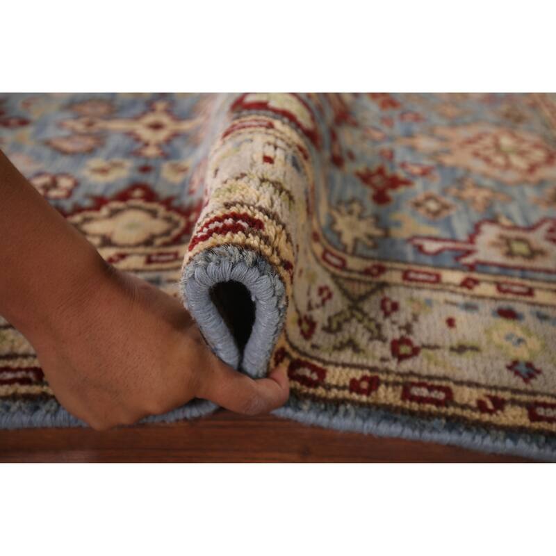 Light Blue Geometric Heriz Serapi Accent Rug Handmade Wool Carpet - 2'11"x 5'2"