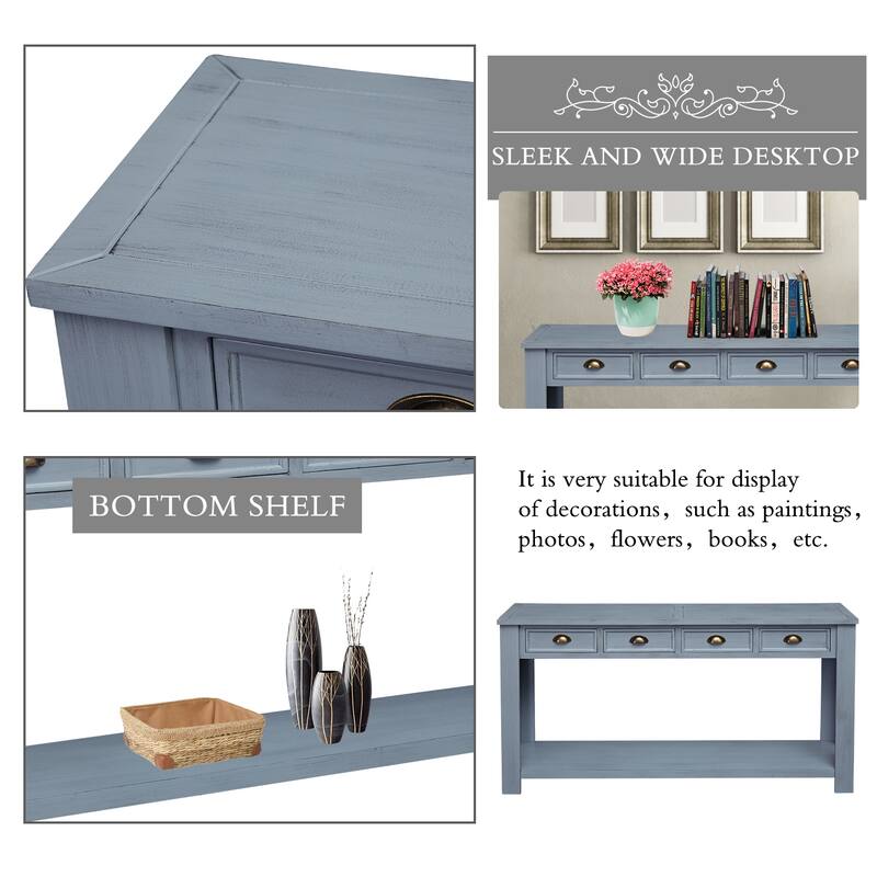 Kinbor Console Table End Table 2-Tier Hallway Sofa Table with Storage Drawers Bottom Shelf for Living Room, Entryway, Bedroom