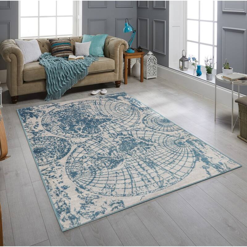 Modern Abstract Map Oriental Polypropylene Area Rug