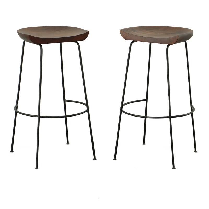 Set of Two 25" Chestnut and Black Solid Wood and Steel Backless Counter Height Bar Chairs - Chestnut 31"