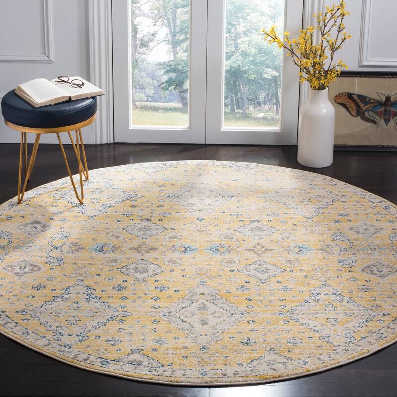 SAFAVIEH Evoke Tila Vintage Boho Shabby Chic Rug - 6'7" Round - Gold/Ivory