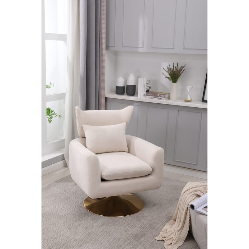 Beige 29.9" Swivel Accent Chair with Pillow
