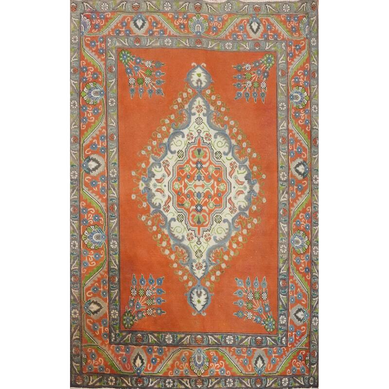 Hand Knotted Oriental 100% Wool Carpet Traditional Medallion Oranges & Rust Tabriz Area Rug - 6' 3'' X 4' 10''