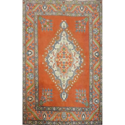 Hand Knotted Oriental 100% Wool Carpet Traditional Medallion Oranges & Rust Tabriz Area Rug - 6' 3'' X 4' 10''