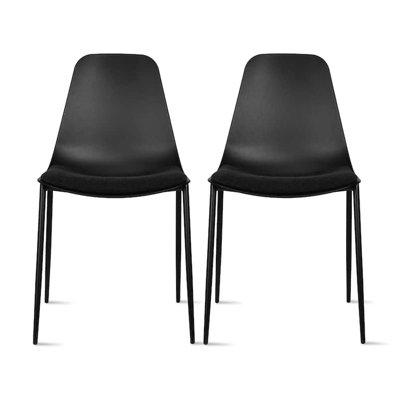 Set of 2 Plastic Dining Side Chairs Padded Cushion For Party Office Kitchen Rental Restaurant Metal Legs Indoor Outdoor Patio - Black