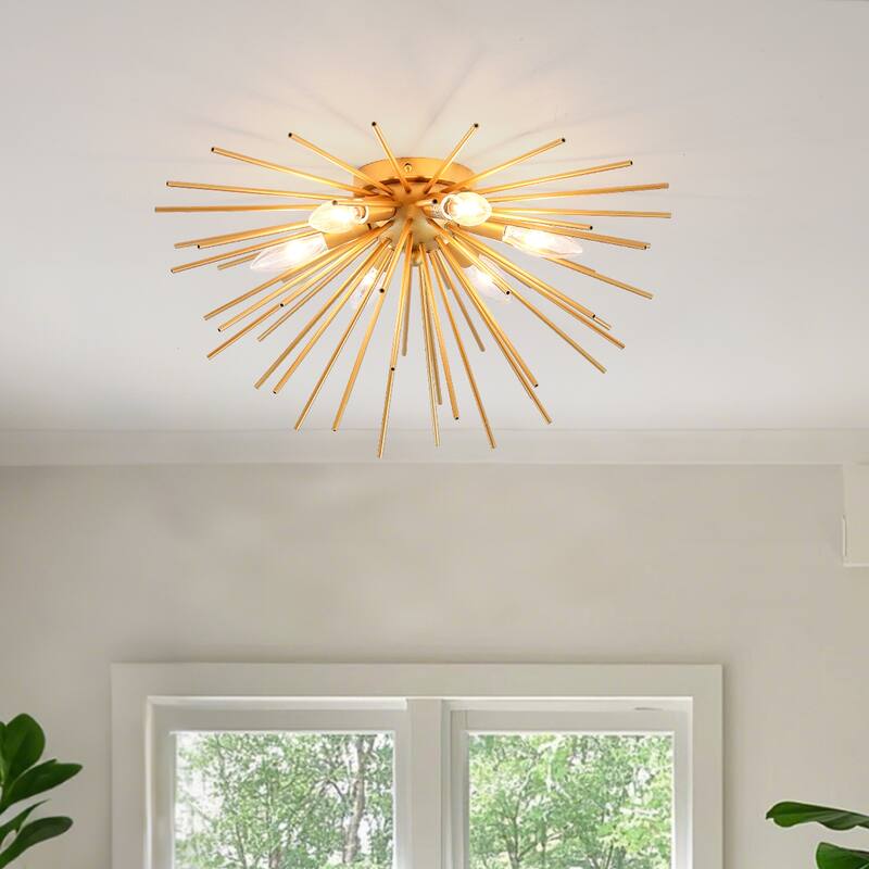 6-Light Sputnik Flush Mount Ceiling Light Fixture with Gold finish - N/A - Gold