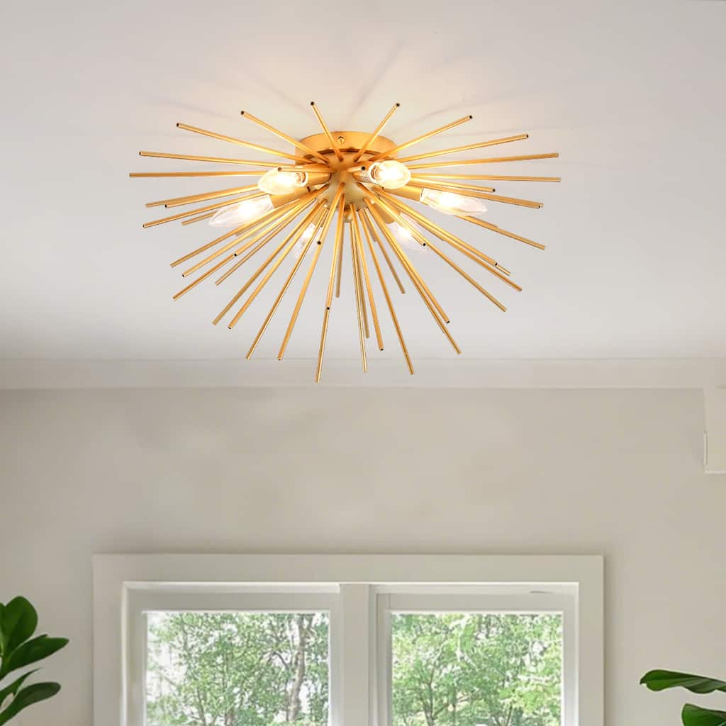 6-Light Sputnik Flush Mount Ceiling Light Fixture with Gold finish - N/A