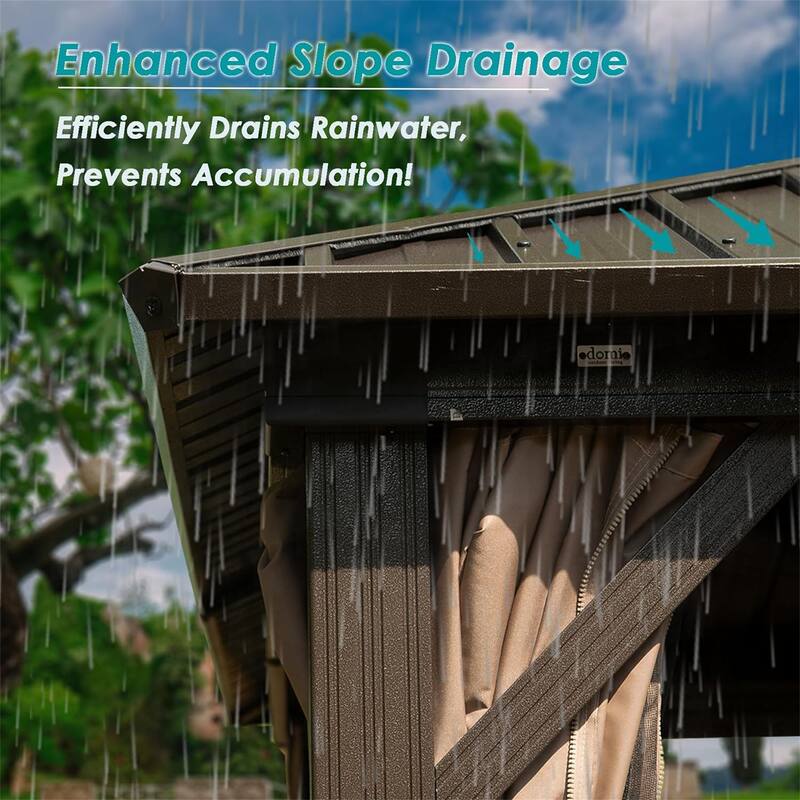 Aluminum Metal Hardtop Gazebo with Galvanized Steel Double Roof Canopy, Curtain and Netting