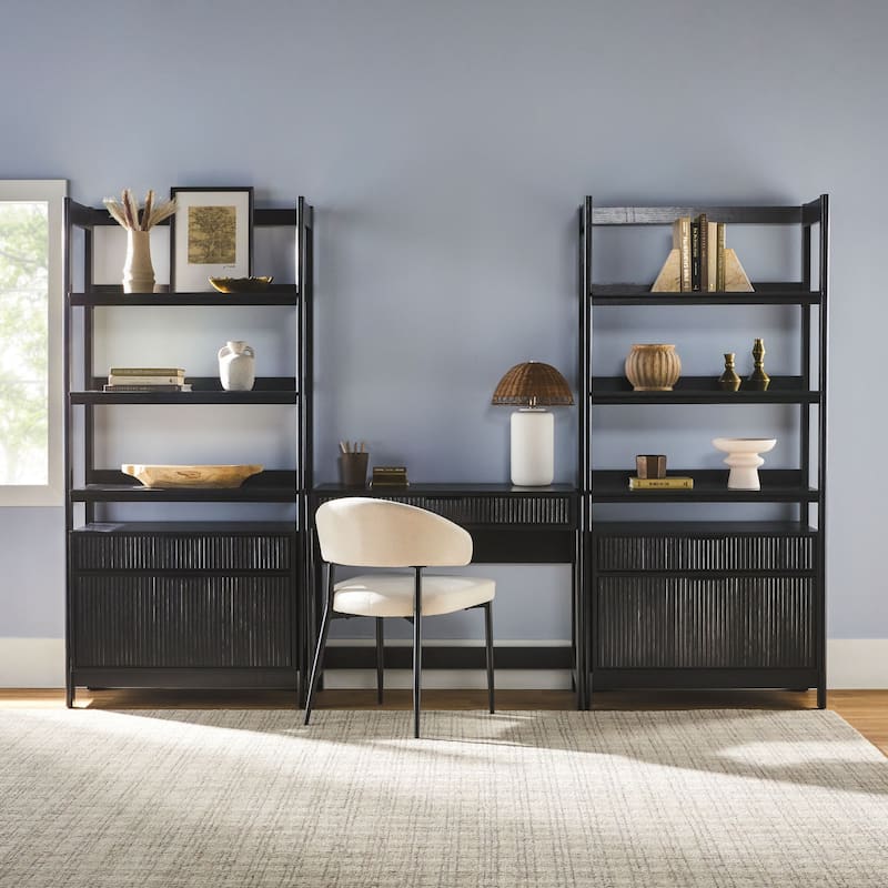 Middlebrook 3-Piece Set Writing Desk with 2 Wide Bookcases - Black