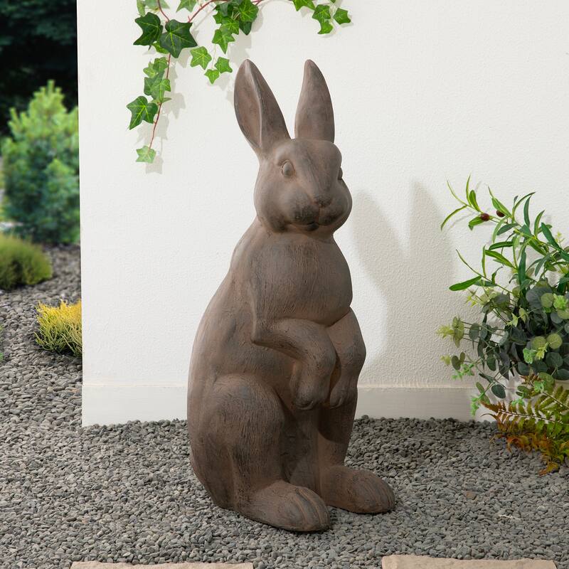 Glitzhome MgO Standing Rabbit Bunny Garden Yard Statue Indoor Figurines