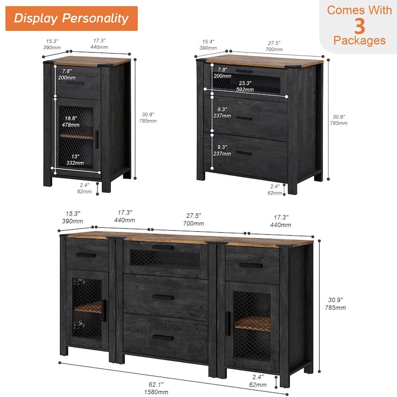 WAMPAT TV Stand with 5 Drawers and 2 Door Storage, Dresser Organizer Units with Adjustable Shelf - 1 Pack
