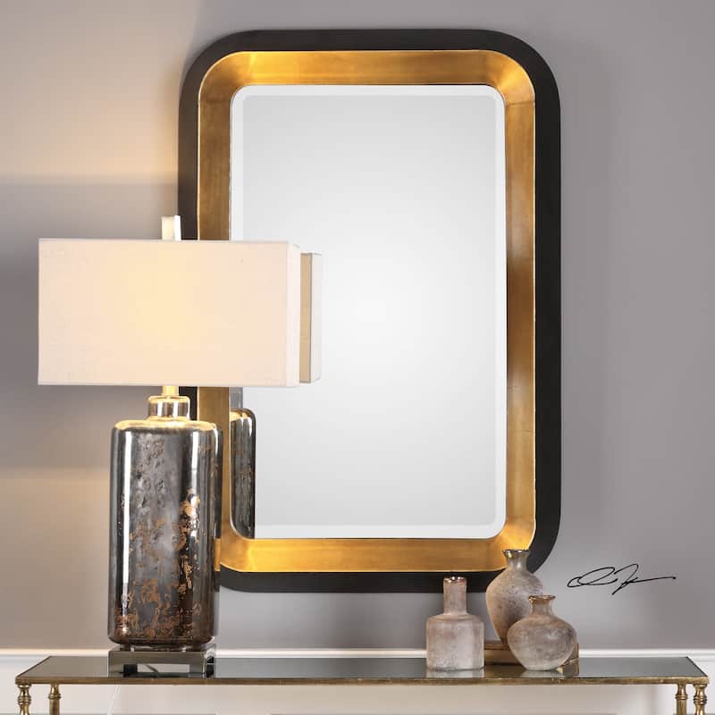 Uttermost Niva 28"W Urban Black and Gold Beveled Edge Wall Mirror