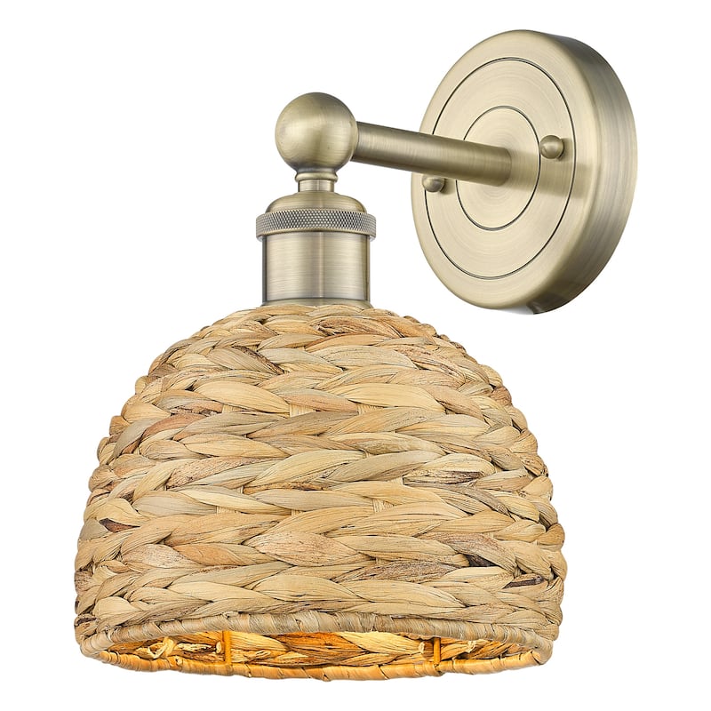 Innovations Lighting 616-1W-11-8 Woven Rattan Sconce Woven Rattan 11" - Antique Brass / Natural