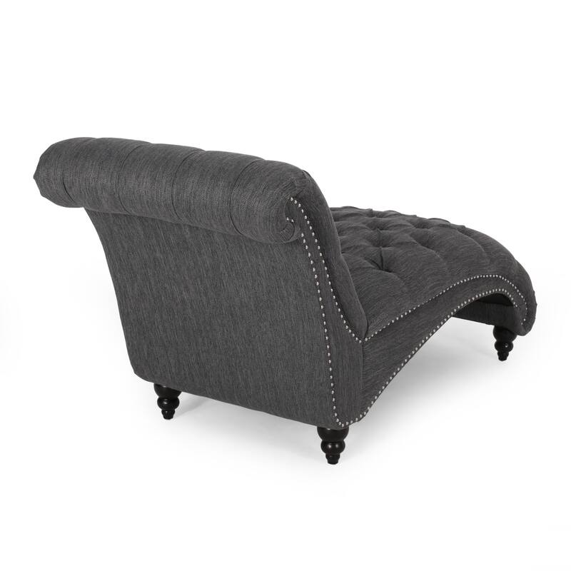 Charcoal Fabric Chaise Lounge with Curvy Design and Button Tufting