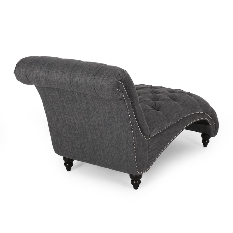 Modern 64.25" Button Tufted Chaise Lounges Chair with Birch Wood Legs and Nailheads