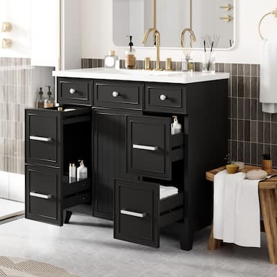 36 Inch Bathroom Vanity with Sink Combo Solid Wood Cabinet 3 Drawers