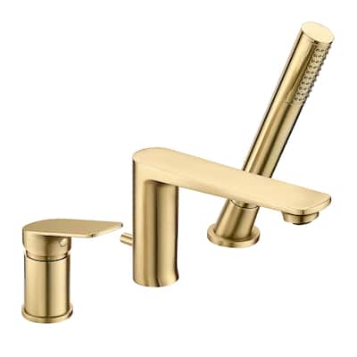 Single Handle Deck Mounted Roman Tub Faucet with Pull-Out Handheld Shower in Matte Black