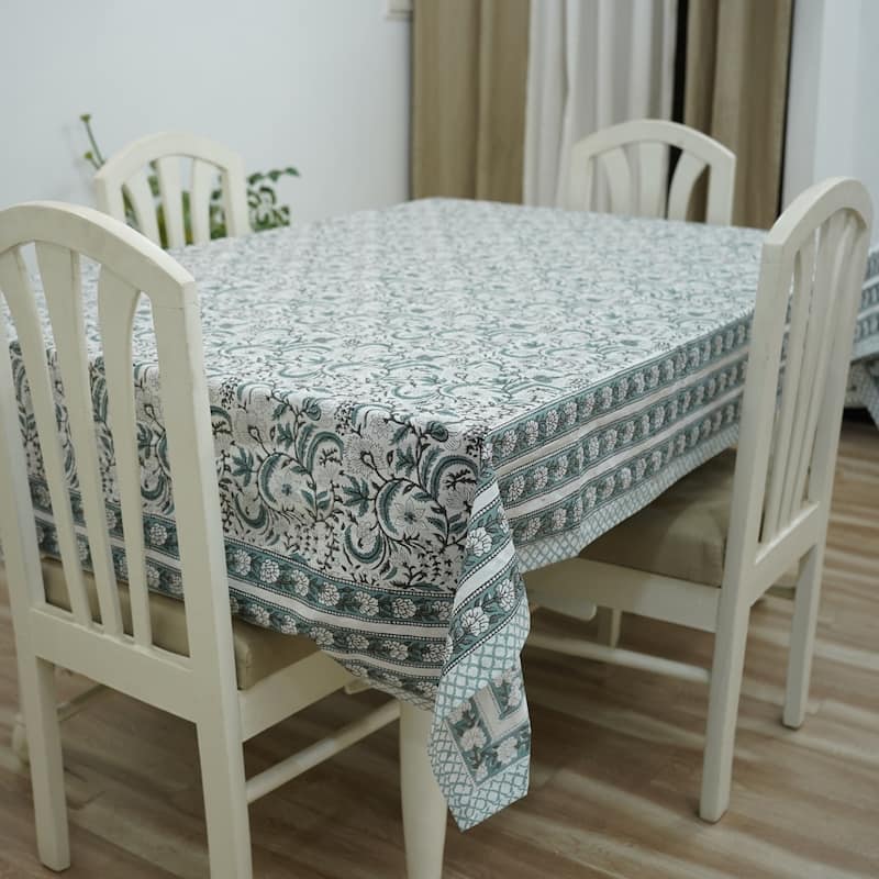 Fabdivine Handmade Block Print Cotton Table Cover Farmhouse Dining Kitchen Decor Gift