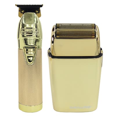 BaByliss Pro GOLDFX+ Lithium Outlining Trimmer Gold FX787NG + Babyliss Pro Foil FX02 FXFS2G Cord / Cordless Double Foil Shaver