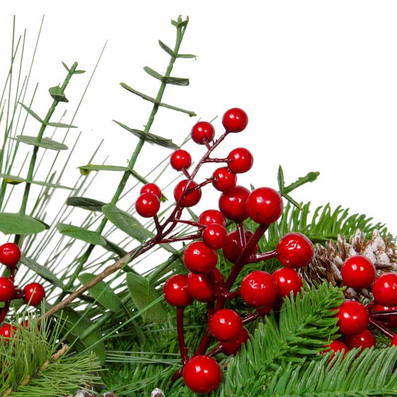 Holly Berries and Snowy Pinecones Artificial Christmas Wreath - 24-Inch Unlit - 24"