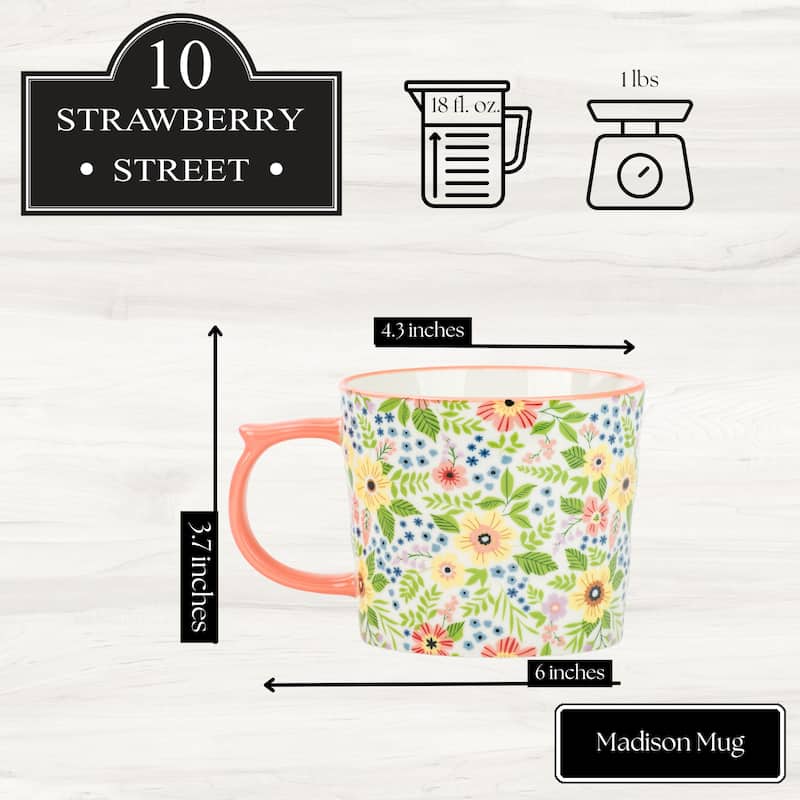 10 Strawberry Street Madison Flora Mugs, Set of 4
