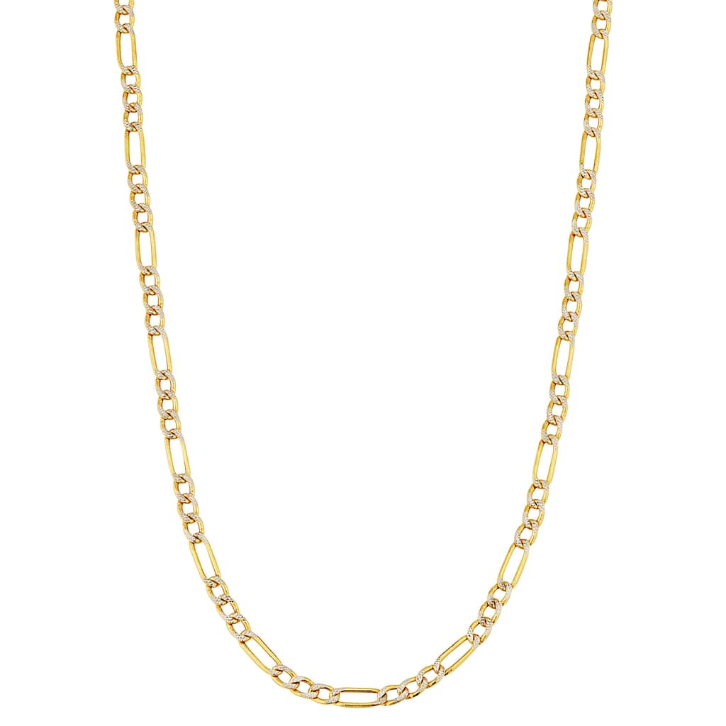 Fremada 10k Yellow Gold 2.25mm Figaro Pavé Semi-Solid Necklace