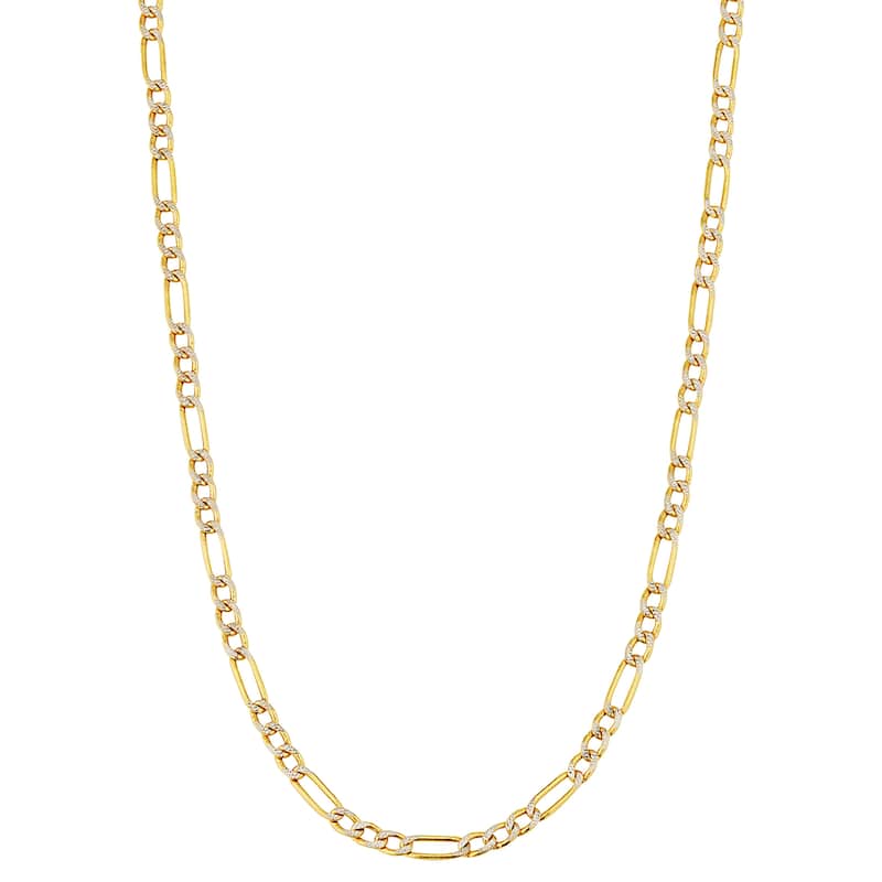 Fremada 10k Yellow Gold 2.25mm Figaro Pavé Semi-Solid Necklace