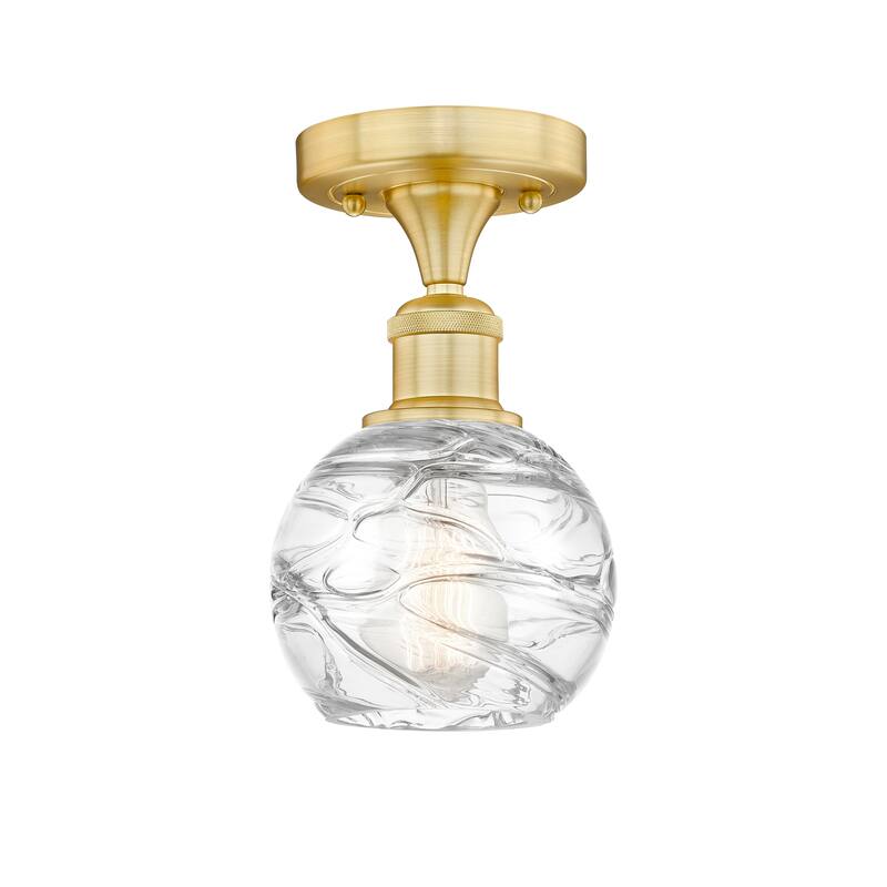 Innovations Lighting Edison Athens Deco Swirl - 1 Light 6" Semi-Flush Mount - Satin Gold/Clear Deco Swirl