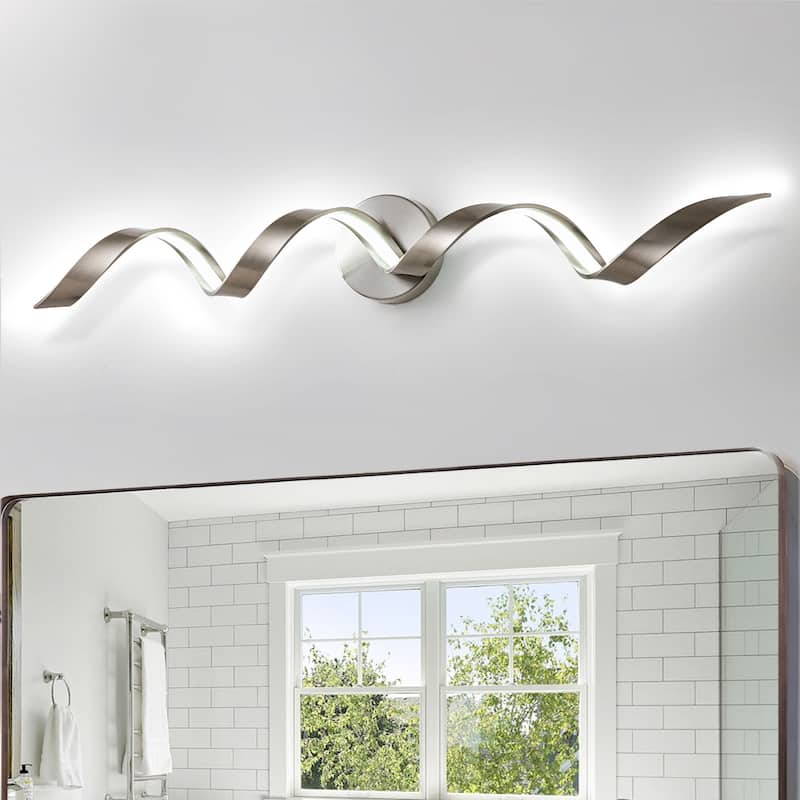 Modern Spiral Design LED Bathroom Vanity Light Dimmable Wall Light - 31.5 Inch - Nickel