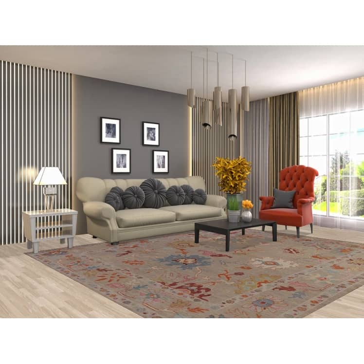 Hand Knotted Oriental 100% Wool Carpet Transitional All-Over Beige & Ivories Oushak Area Rug - 9' 10'' X 8' 5''