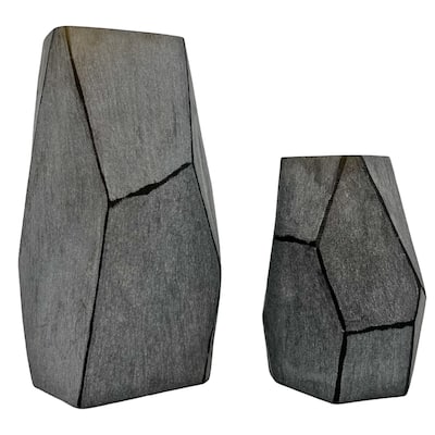 Set of 2 Decorative Handmade Glass Stone Essence Vase in Grey
