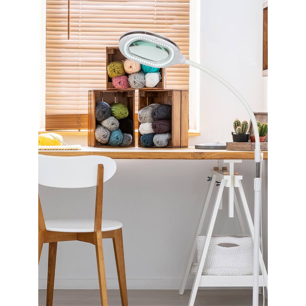 Brightech Lightview Pro 3-in-1 51 in. White Industrial Dimmable LED Floor Lamp with Interchangable Table Clamp Base