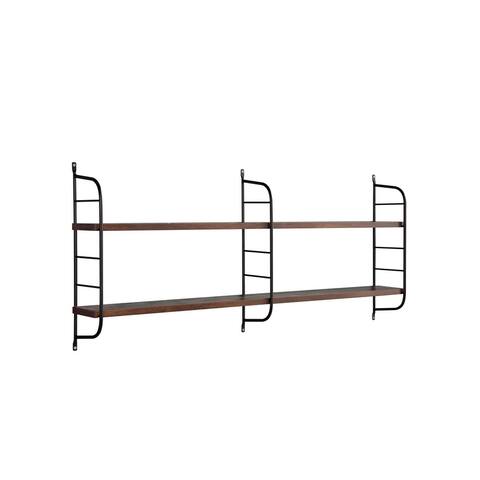 Cox 47 Inch Two Tier Wall Mounted Metal Shelf, 5 Adjustable Heights, Brown