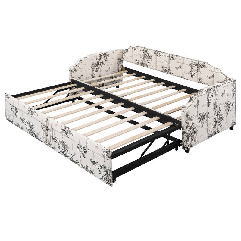 Twin Size Upholstered Daybed with Pop-Up Trundle & USB Charging Ports