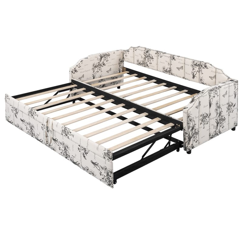 Twin Upholstered Daybed with Pop-Up Trundle, USB Charging Ports, Convertible Sofa Bed