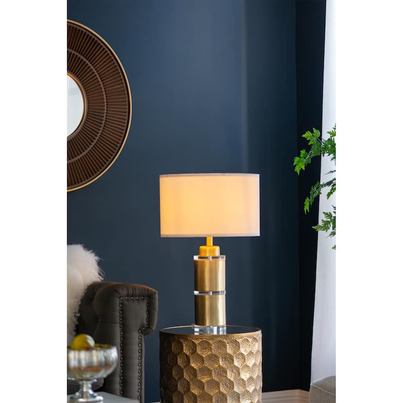 D15x25.5" Gold and White Cylinder Table Lamp with Drum Shade - Gold+White