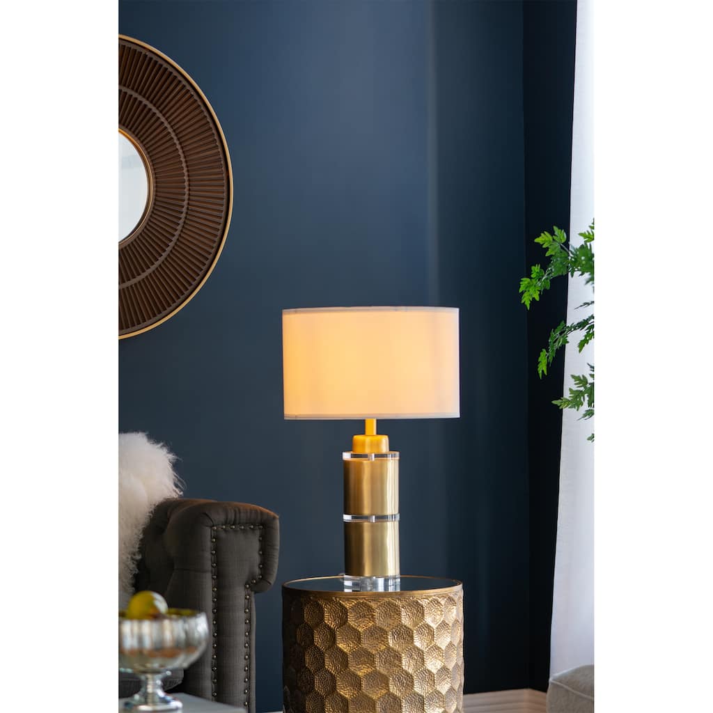 D15x25.5" Gold and White Cylinder Table Lamp with Drum Shade