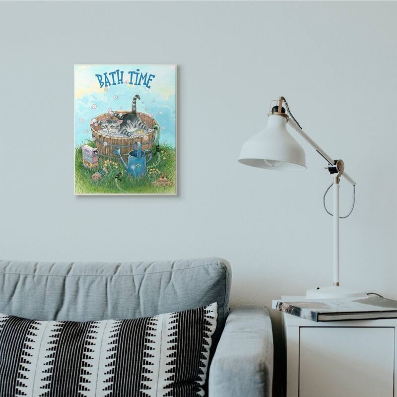 Stupell Bath Time Funny Cat Cartoon Pet Design Wood Wall Art