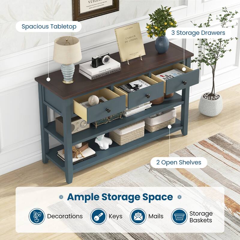 Gymax 50'' Farmhouse Entryway Table w/3 Storage Drawers and 2 Open