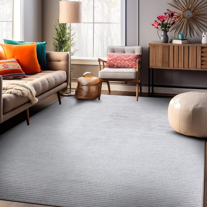 Contemporary Distressed Stripe Machine Washable Area Rug
