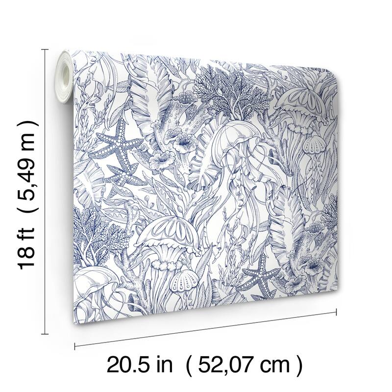 NuWallpaper Under the Sea Navy Blue Peel and Stick Wallpaper - N/A