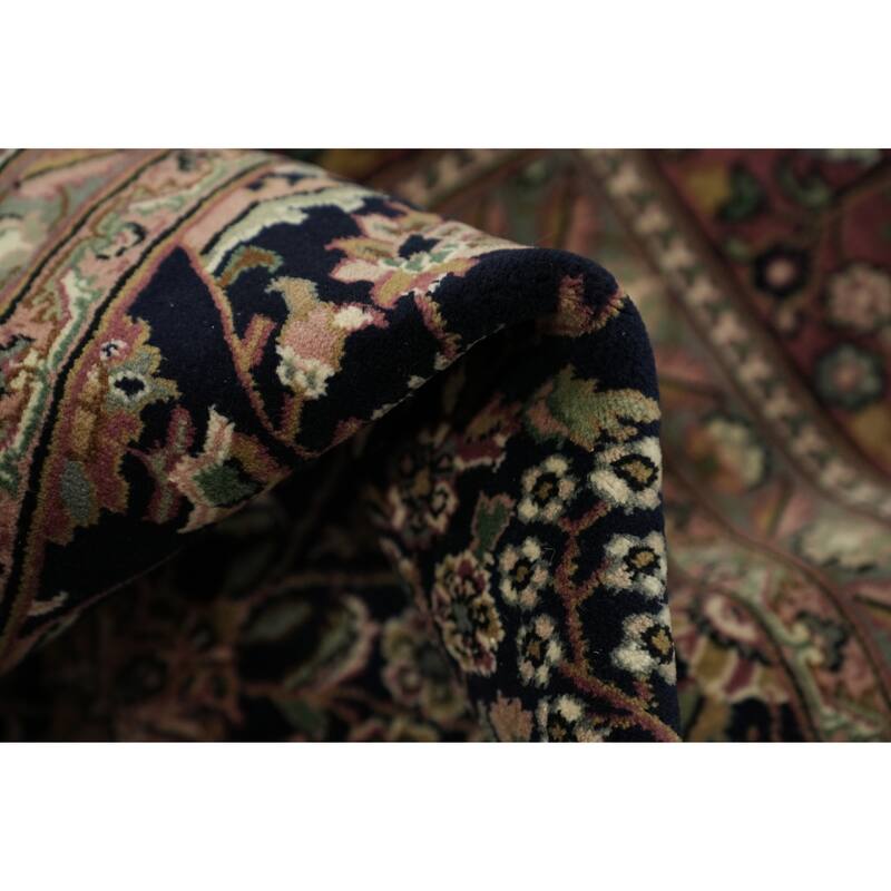 Hand Knotted Oriental 100% Wool Carpet Traditional All-Over Navy Blue & Blues Tabriz Area Rug - 10' 7'' X 7' 9''