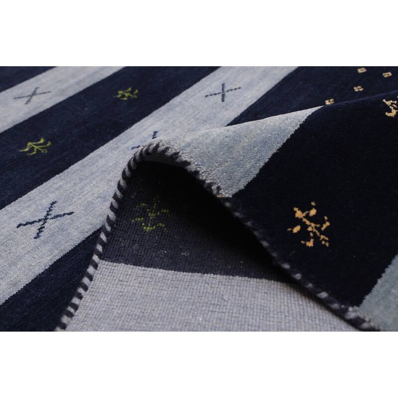 ECARPETGALLERY Hand Loomed Kashkuli Gabbeh Dark Navy, Light Blue Wool Rug - 6'8 x 9'9