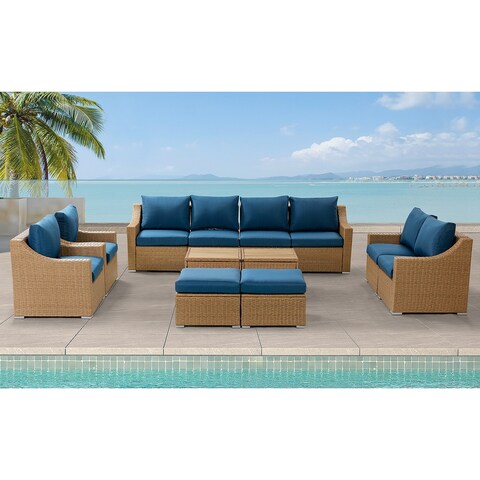 HULALA HOME 10-Person Outdoor Seating Set with Cushions and Ottoman for Comfortable Lounging